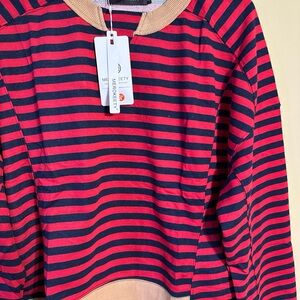 Merry Pretty Women's Striped Crewneck Sweatshirt - Red and Black‎